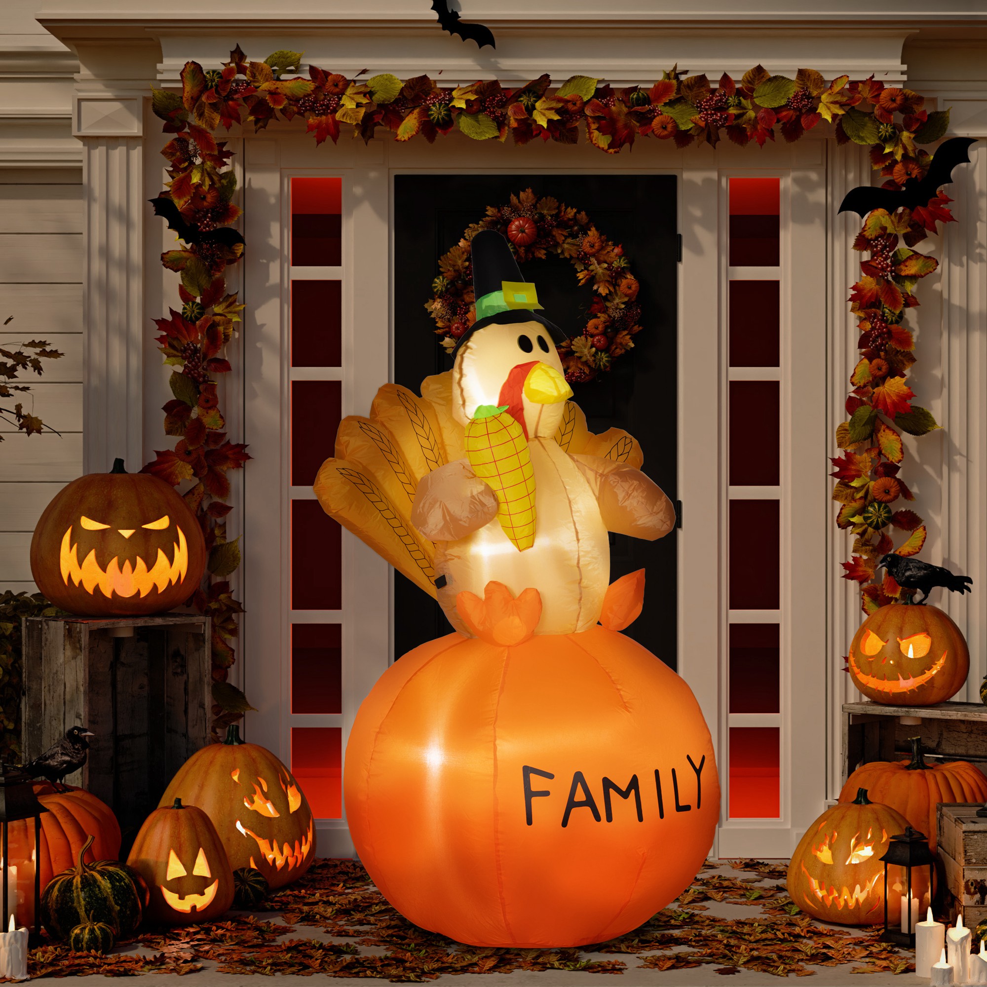 4.9ft Inflatable Thanksgiving Turkey, Blow Up LED Display